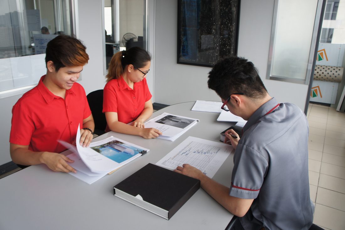 Fasclad engineers reviewing shop drawings together